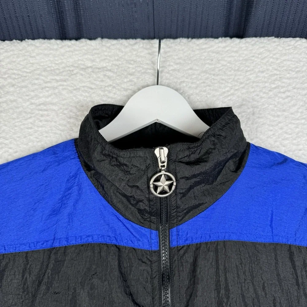 Vintage 90s IXSPA Windbreaker Jacket Black Blue - Men's Medium (Fits Roomy)